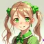 Placeholder: 10 year old girl, pigtails with hairclips in hair, green eyes, anime style,