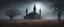 Placeholder: Hyper Realistic Haunted Dark Mosque between a Field with dry old tree at heavy foggy night