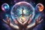 Placeholder: kundalini, connected to the universe, few colours of galaxy, holding galaxies in few hands in glass balls, I first ball ocena, second ball trees, third universe,