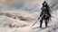 Placeholder: a warrior woman in black armor on the background of a cold snow-covered country, ice and crystal, frost and snow, oil and pastel, by Leonid Afremov & William Kentridge & Anna Razumovskaya