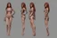 Placeholder: Female stylized character sheet for 3d modeling normal anatomy correct proportion Full front view side view and back anatomy .art station 8k fair skin
