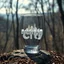Placeholder: Create hyper-realistic photo of a glass tumbler in a wild forest. Inside, a miniature [Istanbul] with landmarks. A sleek white 3D text of [City] blends naturally into the landscape in background. Soft bright daylight, reflections, and subtle imperfections like fingerprints. DSLR quality, sharp focus.