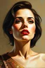 Placeholder: create the face of a woman from head to waist, oil on canvas, in the art style of Frank Frazetta
