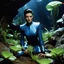 Placeholder: [high res photo by Helmut Newton] Star Trek Lieutenant Mira, alien cuffs binding her, poised on hands and knees, her mouth open without a word, encircled by carnivorous plants in a dim cavern. Torn uniform dress in tatters, tears welled in Mira's eyes, unshed, as fear gripped her soul.