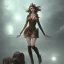 Placeholder: steampunk, female stranger falling from the sky, full-body