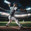 Placeholder: View of baseball pitcher throwing a pitch, futuristic major league baseball field night game bright astral cosmic background, dramatic kinetic pose, intricate detail, photorealism, by Charles M. Conlon, canon HD 4D lens, cinematic perfection.