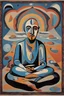 Placeholder: Vintage tufting tapestry hippie pablo picasso meditating seeing the world inside an aboriginal psychedelic art, and the four corners of the universe, painted by rene magritte,