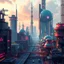 Placeholder: create a nice cool background for my account the image must show Worlds Non Existed and Reality and Reimagined , future modern city and future modern industry ,vibrant metallic colors .1:1 ratio. no text should displayed