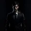 Placeholder: Dark haired man in suit, dark atmosphere digital art