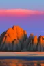 Placeholder: big rock mountains with and orange dawn sky with no clouds