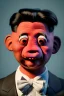 Placeholder: Waist up muppet Portrait, Kim Jong-un muppet doll, black suit, photo studio, red background, unreal engine 5, concept art, art station, god lights, ray tracing, RTX, lumen lighting, ultra detail, volumetric lighting, 3d.