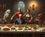 Placeholder: supper, fish sit at the table and eat pieces of people.