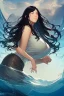 Placeholder: a beautiful woman, long curly black hair,closed eyes,coming from beneath the water,braking the surface with her face just coming out the water,looking up symbolism for breaking free. realistic,8k quality, action close shot from areal view,highly detailed , chaos 80