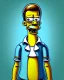 Placeholder: a tall rattled guy with short dark hair tousled on top, a long neck and long limbs and is wearing a t-shirt with a shirt over and skinny jeans. Simpsons style