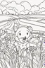 Placeholder: kids coloring page, field with flowers, cartoon style, thick lines, low detail, no shading