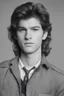 Placeholder: 1980's yearbook photo, teenage Snake Pliskin (Kurt Russell) 14 years old, brown hair, 1980's hairstyle and clothes, photorealistic, --ar 9:16 --style raw