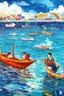 Placeholder: on the boat on a long journey, japanese modern pop art