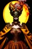 Placeholder: Planet Venus portrayed as a beautiful masked woman wearing medieval robes, her sihlouette is engulfed in sulfuric vapor and translucid fire, underneath her beauty hides a chaotic inferno of passion and violence