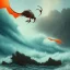 Placeholder: an exotic ibis in orange and green full battle armor, background of giant crashing ocean waves, a highly detailed illustration, realistic render, 8 k, micro detail, intricate, elegant, centered, digital painting, smooth, sharp focus, illustration, artgerm, tomasz alen kopera, peter mohrbacher, donato giancola, joseph christian leyendecker, wlop, boris vallejo