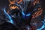 Placeholder: Huge symbiote in 8k solo leveling shadow drawing, shaco model, Halloween theme, neon blue lights, Chaos sea, intricate details, highly detailed, high details, detailed portrait, masterpiece,ultra detailed, ultra quality