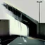 Placeholder: A desolate concrete road with steps to a bridge. In the style of Justin Mortimer and Phil Hale. Minimalist contemporary painting with rough brushstrokes.