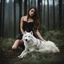 Placeholder: Beautiful young girl kneeling next to a white wolf