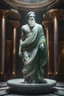 Placeholder: highly detailed marble and jade statue on a plint of a young man. long braided hair and short beard, full body shot, invisible gloves, , volumetric fog, Hyperrealism, breathtaking, ultra realistic, unreal engine, ultra detailed, cyber background, Hyperrealism, cinematic lighting, highly detailed, breathtaking, stunning environment