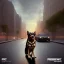 Placeholder: At midnight, a big and brutal dog is barking at strangers in the street. Some cars are passing on the road.