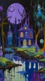 Placeholder: A purple haunted mansion with ghosts near a swamp designed in African pottery painted by Wassily Kandinsky