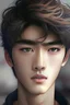 Placeholder: A very beautiful guy with a hair on his eye and brown eyes.seems like korean and cute and simp