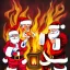 Placeholder: Santa Claus and fire demon, christmas card art