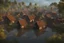 Placeholder: photorealistic, a ruined scorched village is flooded with water