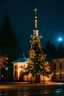 Placeholder: magical Christmas tree against the backdrop of an Orthodox church at night