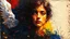 Placeholder: old worn postcard, Portrait Light and darkness in one person, angel and demon in one person, abstract art additional colors small details,