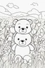 Placeholder: kids coloring page, stuffed bear in a field of flowers, cartoon style, thick lines, low detail, no shading