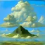 Placeholder: Islands in the sky filled with clouds painted by Claude Monet