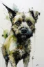 Placeholder: A minimalist portrait of a border terrier by Ryan Hewett , willem haenraets, watercolor, wet on wet and splattering techniques, centered, perfect composition, abstraction, surrealism