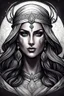 Placeholder: create an ethereal, darkly magical , epic female Andalusian sorceress with highly detailed and deeply cut facial features, sketch drawing, fine crosshatching and shading