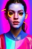 Placeholder: Ultra Realistic image, Rosalía artist, portrait, waist up portrait, black eye line, sweet face, gold pink and blue geisha style, spray line make up, geometric, led lights, neon, rings piercing, led ornament, fog, bubble latex coat, vibrant color, highly detailed, art stations, concept art, smooth, unreal engine 5, god rays, ray tracing, RTX, lumen lighting, ultra detail, volumetric lighting, 3d, finely drawn, high definition, high resolution.