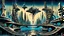Placeholder: a stunningly weird image of a futuristic metropolis using Salvador Dali's paranoiac-critical method, where buildings and structures appear to melt into the skyline cityscape is filled with floating mad, twisted sharp metal shapes that interact with the buildings and each other, forming a surreal tableau of a dreamlike reality. neu-steampunk vibe, essence of the scene in a cinematic manner, with dramatic shadows that enhance the distorted perspectives and bizarre