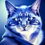 Placeholder: sad cat wearing a blue hoodie, studioportrait, dramatic lighting