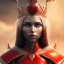 Placeholder:  mighty queen elf, red armour, realistic, HD4k, watery cloud background, deep red eyes, close up shot