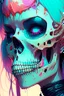 Placeholder: a close up of a person with a skull on their head, anime skull portrait woman, scary detailed art in color, hiroyuki-mitsume takahashi, nychos art aesthetic, half woman half skeleton, anime cyberpunk art, colored manga art, rossdraws pastel vibrant, cold colors. insanely detailed, beautiful anime portrait, stunning anime face portrait, scary art in color