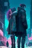 Placeholder: Science fiction, cyberpunk, city street, couple girl and guy, together, love at first sight, forbidden love, winter