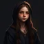 Placeholder: pretty 13 year old girl, conventionally attractive, dark clothes, realism, tight top, sorcerer, medieval