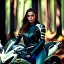 Placeholder: Very attractive woman sitting on a motorcycle. The bike is Yamaha. In the background is a forest. Credible details. Photorealistic. 4K. Wide-angle lens.