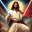 Placeholder: Jesus with a lightsaber opening the belly of the devil