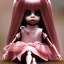 Placeholder: ball jointed doll, long pink hair, brown eyes, pink dress, sitting