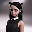 Placeholder: Jenna ortega black dress,soft goth libstick, wednesday addams make up, dramatic lighting, highly detailed, volumetric lighting, unreal engine, 8k