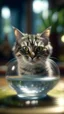 Placeholder: portrait of confused old cat holding a glass bowl in glass nursery having grown beaks and claws, bokeh like f/0.8, tilt-shift lens 8k, high detail, smooth render, down-light, unreal engine, prize winning